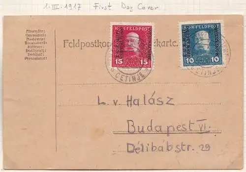 1917 ÖSTERREICH Besetzungen, Ausgabe für Montenegro Nr. 1/2 Serie von 2 Werten auf Postkarte STORNIERUNG ERSTER TAG