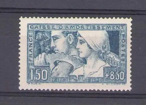 1928 FRANKREICH - Pro Cassa d'Amortamento 1.50 + 8.50 hellblau Typ II, Nr. 252a Zertifikat Cilio MNH **