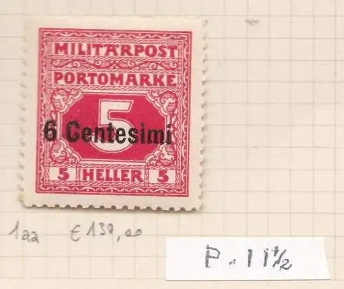 1918 FRIAUL-VENETIEN Occ. Österreich, Steuer-Nr. 1aa 6c. auf 55h. rot MLH/*