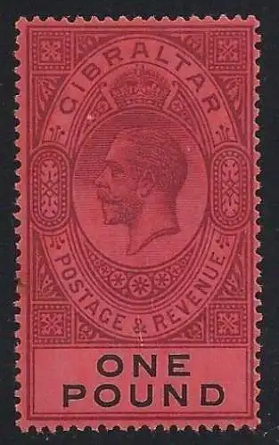 1912-24 GIBRALTAR, Bildnis von Georg V., Nr. 72, 1 £ Rot, postfrisch **