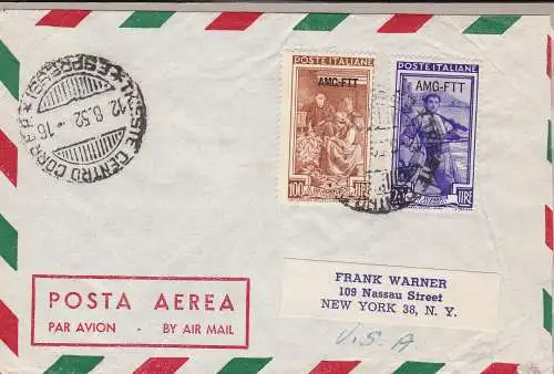 1950 TRIEST A - Brief nach New York frankiert mit 100 L. + 20 L. aus der Serie 'Italia al travail'