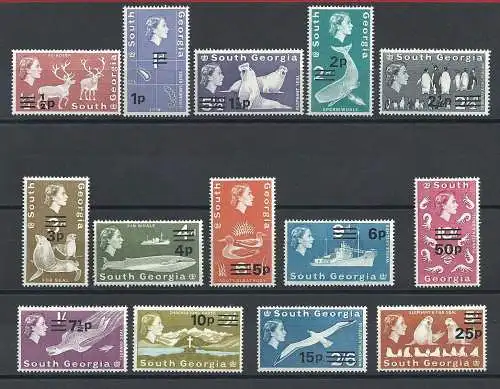 1971 SOUTH GEORGIA - Serie überdruckt, Yvert Nr. 25/38 14 Werte - postfrisch**