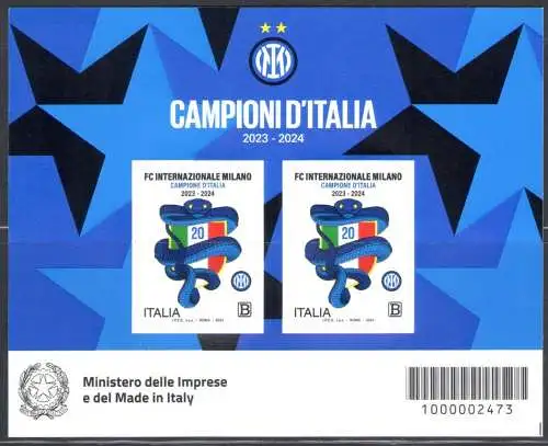 2024 Italia, Foglietto Inter Campione d'Italia 2023-24 - MNH **