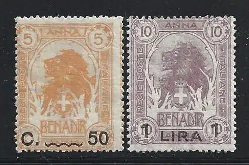 1906-07 SOMALIA, Löwen sorastampati in italienischer Münze, Nr. 15/16 - postfrisch**