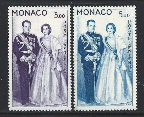 1960-61 MONACO, Luftpost Nr. 74 und 76, Principi Ranieri e Grace - postfrisch **