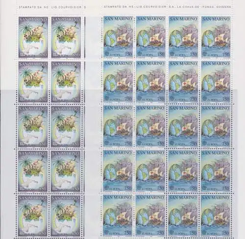 1992 EUROPA CEPT San Marino, 2 Kleinblätter - Entdeckung Amerikas - postfrisch **