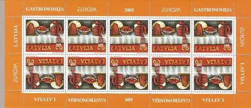 2005 EUROPA CEPT, Lettland, 1 Kleinbogen mit 10 Werten, Gastronomie postfrisch **