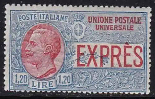 1922 ITALIEN - KÖNIGREICH, Lire 1,20 hellblau und rot Espresso Nr. 8 postfrisch **