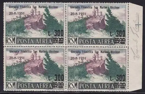 1951 SAN MARINO, Luftpost, Nr. 98 Lire 300 auf 500 grün lila braun - postfrisch **