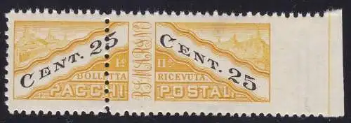 1946 SAN MARINO, Postpakete Nr. 19/IIia 25c. schwarz-gelb MNH/**