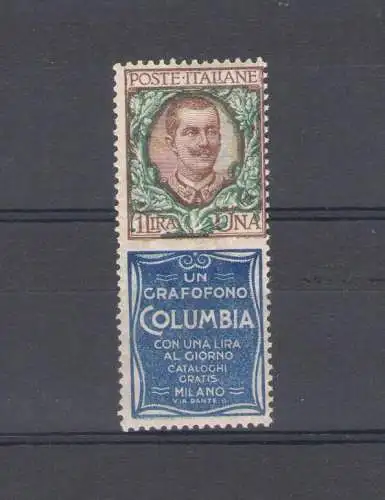 1924 Italien, Werbung Nr. 19, 1 Lira Columbia braun grün Übersee, postfrisch **