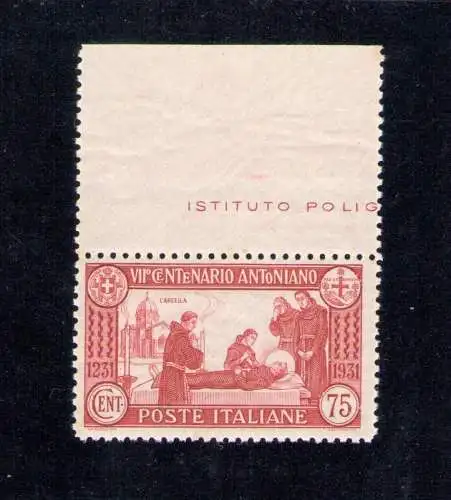 1931 Italien, Nr. 299 Sant'Antonio, 75 Cent Karmin, gezähnt 12, postfrisch **