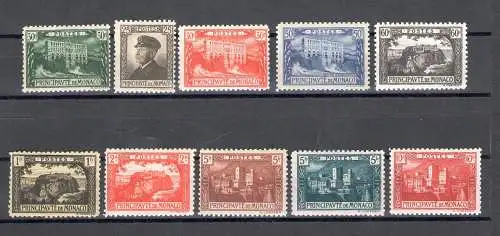 1922-24 MONACO Nr. 54/64 Bildnis von Prinz Albert I. und Ansichten 11 Werte postfrisch **