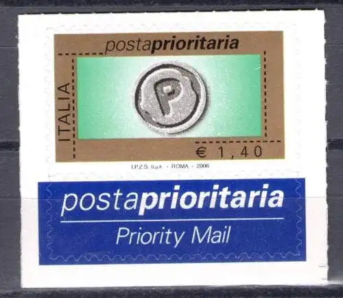 2006 Italien, Priority Post Euro 1,40 grün gold schwarz grau Nr. 2956 postfrisch **