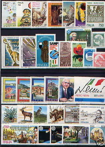 1991 Italia Repubblica, Annata Completa, francobolli nuovi, 35 valori MNH**