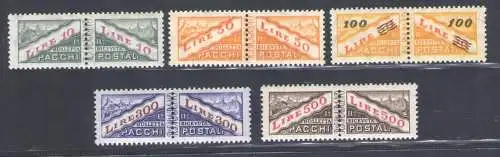 1956-61 San Marino, Pacchi Postali n. 37/41, Filigrana Stelle, MNH**