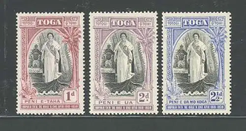 1938 TONGA - Stanley Gibbons Nr. 71/73 - 20 Anniversary Regina Salote, postfrisch **