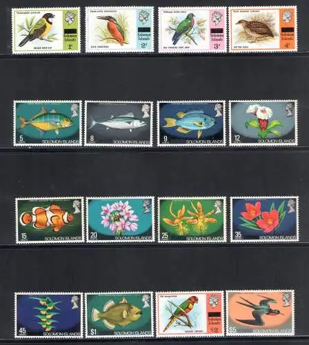 1975 Britische Salomonen - Yvert Tellier Nr. 277-92 - Flora & Fauna - MNH **