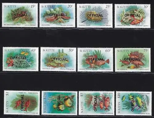 1984 ST. KITTS, Yvert e Tellier n. 44/55, offizieller Aufdruck - postfrisch**