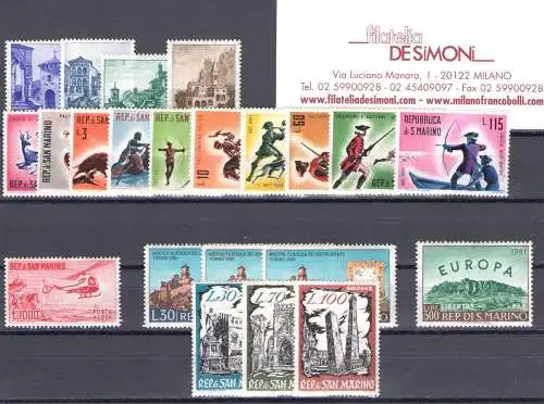 1961 San Marino, kompletter Jahrgang, postfrisch 22 Werte - postfrisch **