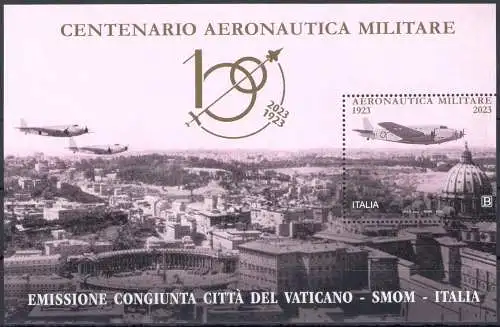 2023 Italia Centenario Aeronautica Militare - Foglietto - Neu, Gemeinschaftsausgabe mit Vatikan und Smom - MNH **