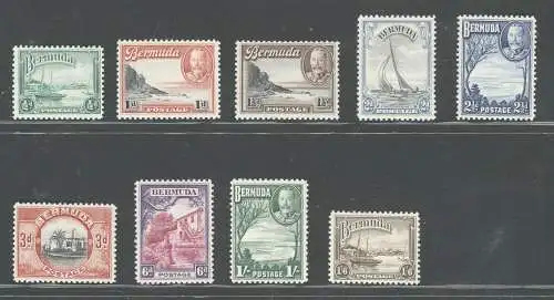 1936-47 BERMUDA, Stanley Gibbons Nr. 98-106 - Serie mit 9 Werten - postfrisch **