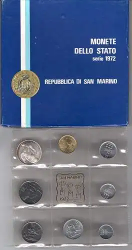 1972 Republik San Marino Divisionsmünzen FDC mit 500 Lire Silber