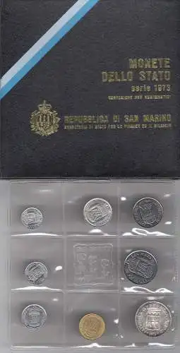 1973 Republik San Marino Divisionsmünzen FDC mit 500 Lire Silber