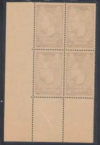 1938 FRANKREICH - 3 FR. Violetto Grigio, Aviatore Jean Mermoz Nr. 338b Catalogo Maury 1 val, Quartina Coin dateè (14.01.1938) postfrisch **