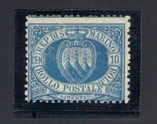 1877 SAN MARINO, Nr. 3A - 10 Cent hellblau, Bolaffi Zertifikat - Gute Zentrierung postfrisch**