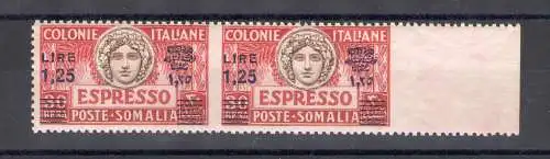 1927 Somalia, Espressi, Nr. 7e, Lire 1,25 von 30 Küssen, rotbraun paarweise ungezähnt in der Mitte und rechts, postfrisch **