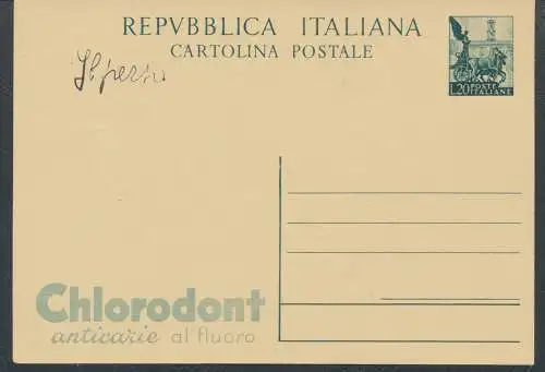 1951 Republik - C 143 - R9/2 - Quadriga, Postkarte, L 20 dunkelgrün, Chlorodont, Federschrift wie gescannt - Neu