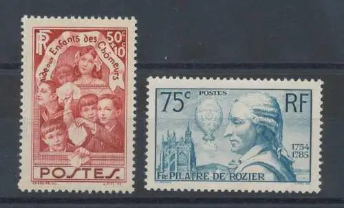 1936 FRANKREICH - Nr. 312-313 - Enfantes des Chomeurs et Pilatre de Rozier, postfrisch **