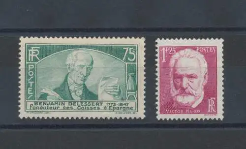 1935 FRANKREICH - Nr. 303-304 - Benjamin Delessert und Victor Hugo, postfrisch **