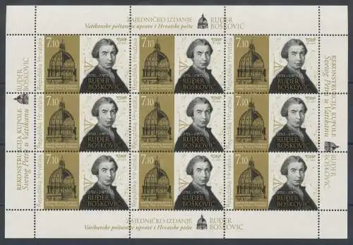 2011 Kroatien, Rugerius Boscovich, Kleinbogen mit 9 Werten - Nr. 1586, Gemeinschaftsausgabe - postfrisch **