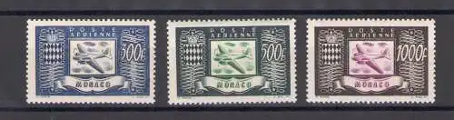 1949 Monaco, Luftpost, 300-500-1.000 Franken, 3 Val, postfrisch**