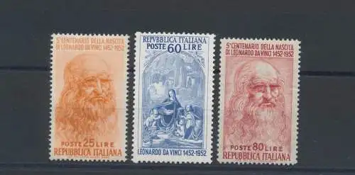 1952 Italien - Republik, Leonardo da Vinci, 3 Werte, Nr. 686/88, postfrisch**