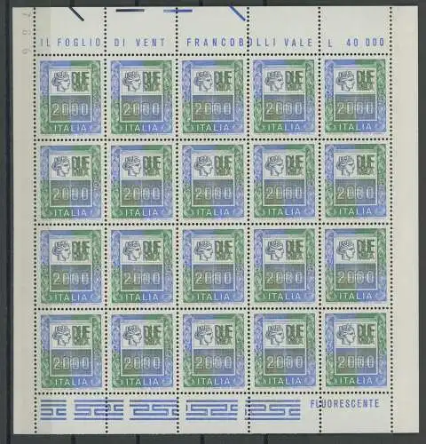 1978-79 Italien - Republik, Nr. 1439, 2000 Lire polychrom, im Kleinbogen von 20, postfrisch **