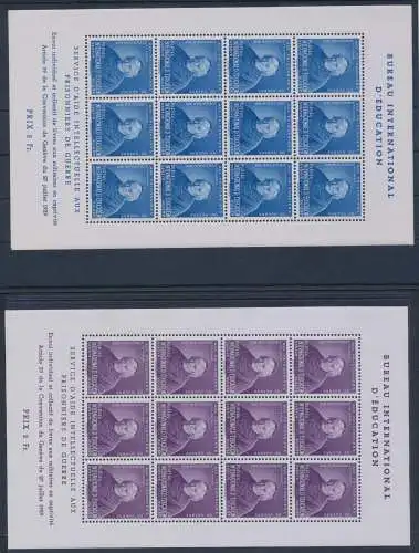 1942 SCHWEIZ - Bureau International d'Education - Dienstmarken - 4 Miniblätter à 12 Val - Père Girard - postfrisch **