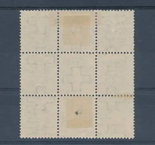 1907 SCHWEIZ - Schweiz in Füßen - 40 Cent grau, gezackt 11 1/2 x 11, 9er Block mit Briefmarke ohne Diadem, Ohne Diadem postfrisch**