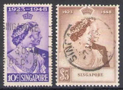 1948 SINGAPUR, Stanley Gibbons Nr. 31/32 Royal Silver Wedding - Gebraucht