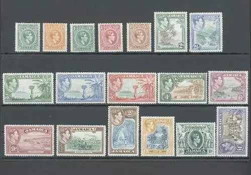 1938-52 JAMAIKA - Stanley Gibbons Nr. 121-133a - Serie 18 Werte - MNH ** (16 Werte) - MH * (5 Schilling und 10 Schilling)