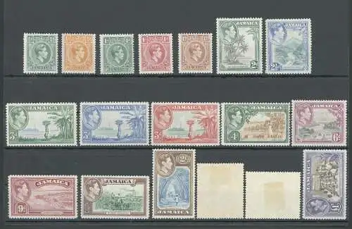 1938-52 JAMAIKA - Stanley Gibbons Nr. 121-133a - Serie 18 Werte - MNH ** (16 Werte) - MH * (5 Schilling und 10 Schilling)