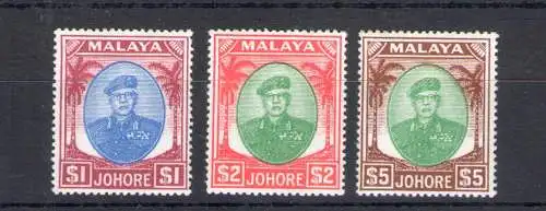 1949-55 Malaysische Staaten - Johore - Stanley Gibbons Nr. 145-146-147 - Sultan Sir Ibrahim - 1$ - 2$ - 5$ - MH*