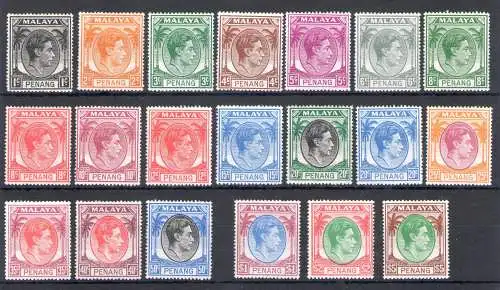 1949-52 Malaysian States - Penang - George VI - Stanley Gibbons Nr. 3-22 - Serie mit 20 Werten - MNH **