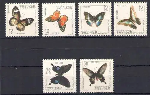 1965 Nordvietnam, Schmetterlinge - Yvert Nr. 472-77 - 6 Werte - postfrisch **