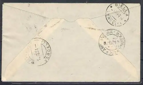 1951 SAN MARINO, Luftpost Nr. 99 -1.000 Lire braun und himmlisch - Flagge und Ansicht auf Umschlag von San Marino Borgo nach Veglio Mosso (Vc) vom 7.12.1951