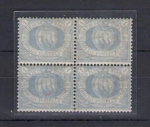 1894 San Marino, Sächsischer Katalog Nr. 31 - 1 Übersee-Lira Viererblock - postfrisch** - Raybaudi Gold Zertifikat