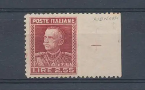 1927 Italien - Königreich, Bildnis von Vittorio Emanuele III., 2,55 Lire karmininisch ungezähnt rechts, Nr. 215 - MLH * (nicht katalogisiert)