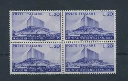 1951 Italien - Republik, Ara Pacis - 1 Wert, Nr. 656, gute sehr gute Zentrierung postfrisch ** - Viererblock